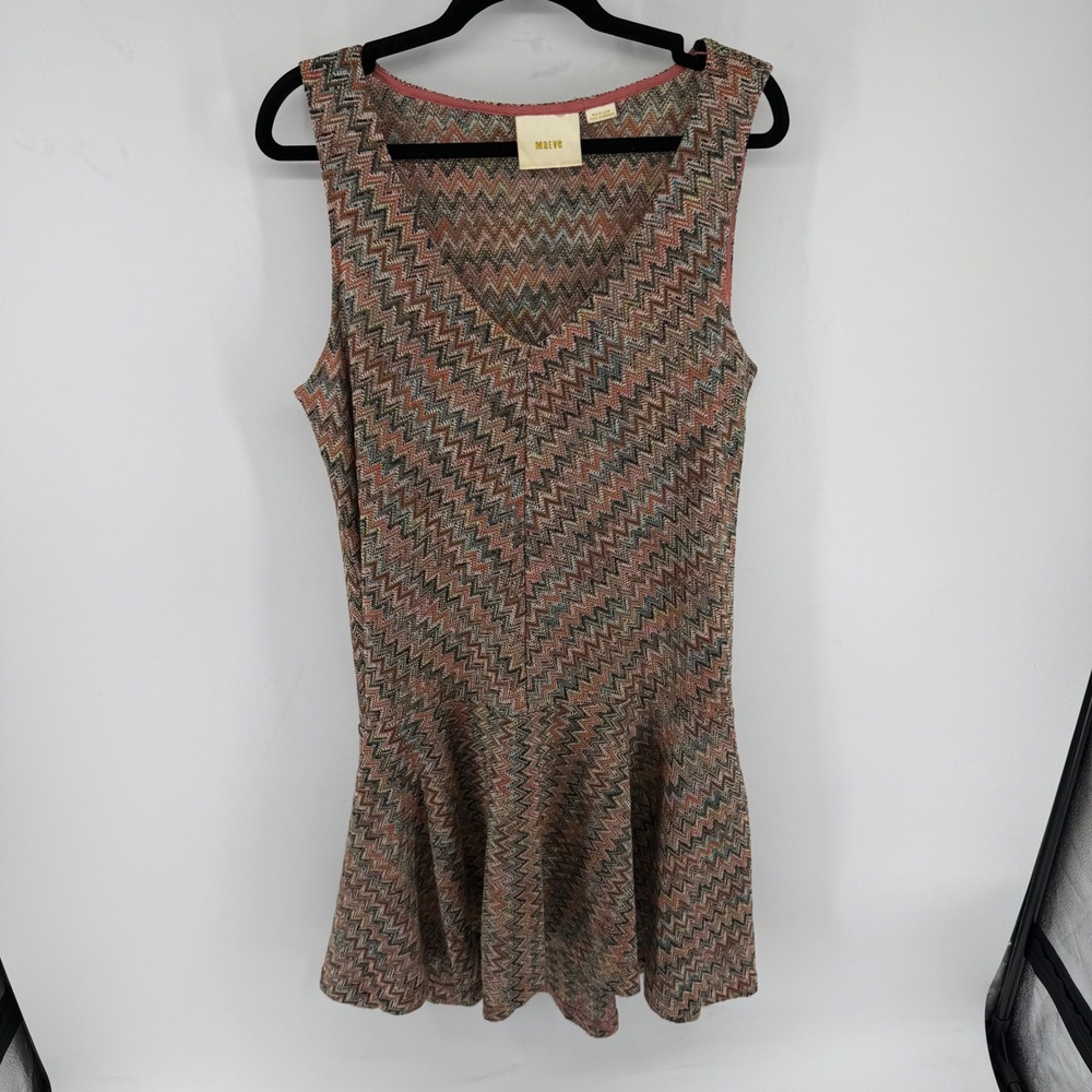 Maeve Anthropologie Chevron Zigzag Knit Mini Dress Multi Color V-Neck Medium